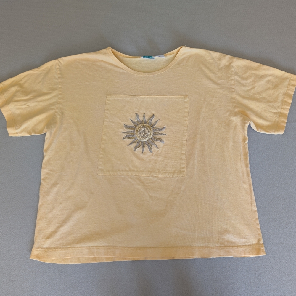 Vintage 90s Embroidered Sun Patch Sunburst Tee Shirt Plus Size 24W 100% Cotton image 4